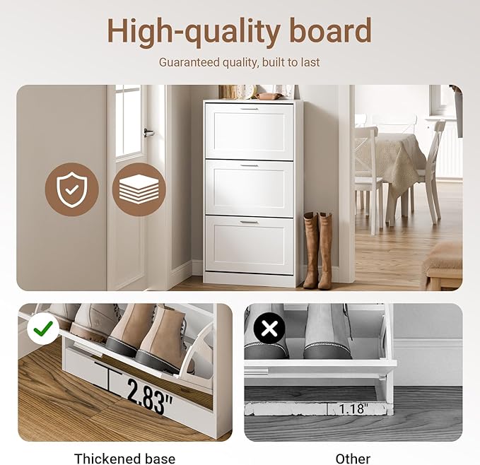 Haotian Shoe Cabinet Storage for Entryway, Narrow Shoe Cabinet with Three Flip Drawers to Save Space, Shoe Rack Cabinet for Front Door Entrance Hallway (White)