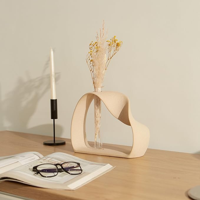 Amarcado Ceramic Vase for Minimalist Home Decor - Boho Pampas Grass Vase - Stem Flower Vase for Coffee Table, Office Desk, Living Room, Kitchen, Wedding - Modern Vase for Centerpiece Table Decoration