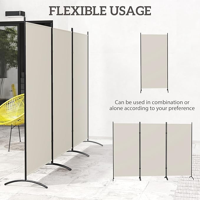 HOMCOM 6 Ft Tall 3 Panel Fabric Room Divider, Freestanding Partition Wall Divider, Folding Privacy Room Separator for Indoor, Home Office, Light Gray