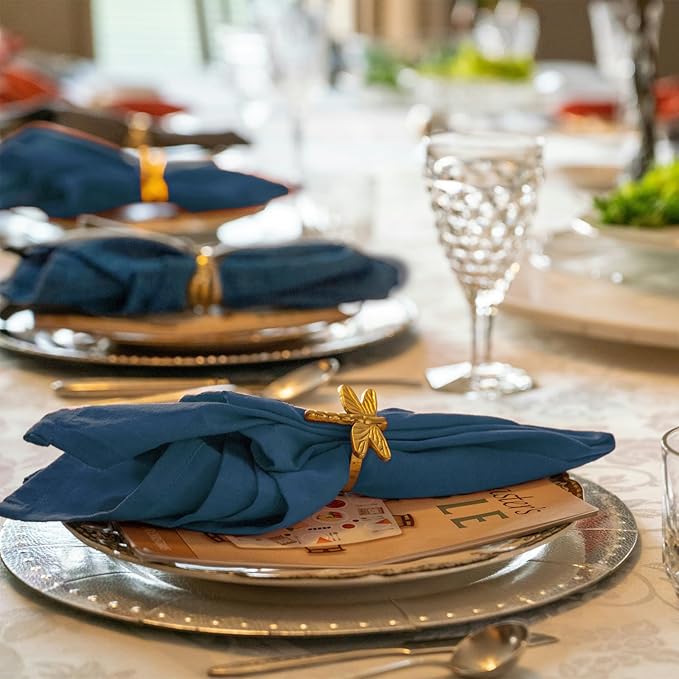 50 Pack Royal Blue Handmade Cloth Napkins 16 x 16 Inch Cotton Linen Napkins with Fringe, Washable and Reusable Napkins, Soft Rustic Boho Fringe Cloth Napkins for Dinners,Parties, Wedding