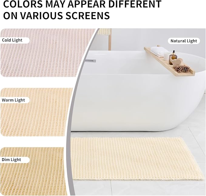 Disolla Waffle Bath Mat, Non Slip Absorbent Bathroom Rug, Machine Washable Quick Dry Ultra Soft Bathroom Floor Mat, Ivory Bath Rug for Tub Shower, 24''x36''