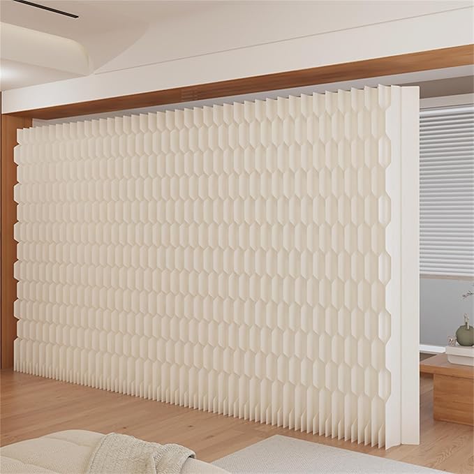 Double Sided Room Divider, Folding Privacy Screen with 2 Different Patterns, Retractable Decorative Paper Partition Wall for Salon Home Studio Office Rest Area