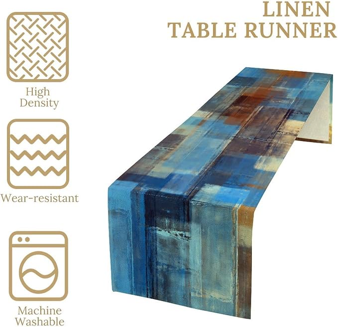 Navy Blue Abstract Art Contemporary Table Runner,Modern Neutral Decorative Pattern Table Runner for Coffee Table Dining Room Table Bedroom Party Holiday Decor 13x90inch