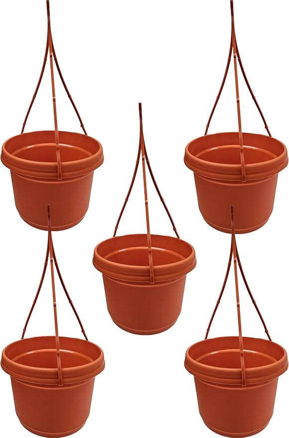 10in Pots and Hangers Fire Orange Plastic Set of 5