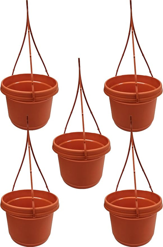 10in Pots and Hangers Fire Orange Plastic Set of 5