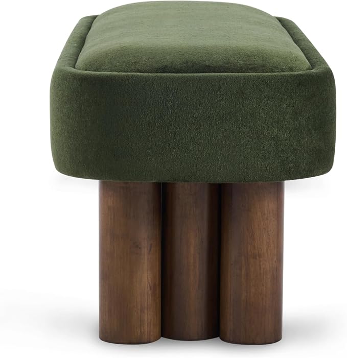 Christopher Knight Home Damas Fabric Upholstered Dining Bench, Wooden Entryway Bench, Long Sofa Footstool for Living Room, Bedroom End of Bed Bench, Olive Green+Walnut