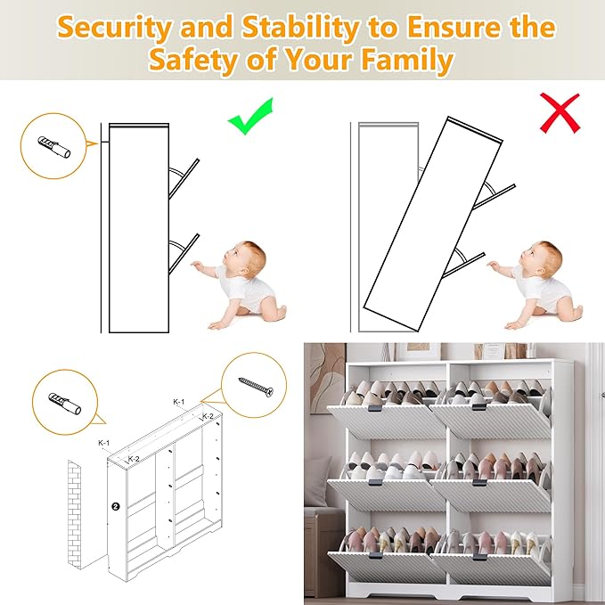 BORNOON Large Shoe Cabinet for Entryway, Tall Narrow Shoe Storage Cabinet with 6 Flip Drawers and Adjustable Shelves, Shoe Rack Cabinet Organizer for Hallway, Foyer, Small Apartment