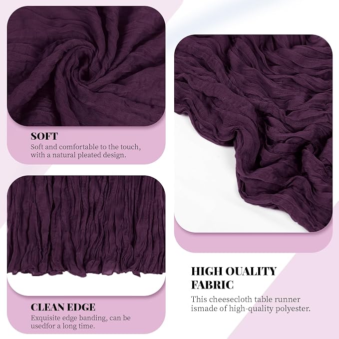 6 Pack Dark Purple Cheesecloth Table Runner, 17 x 108 Inch, Gauze Cheese Cloth Table Runner Rustic Sheer Runner for Wedding Birthday Party Baby Shower Table Decor(Dark Purple)