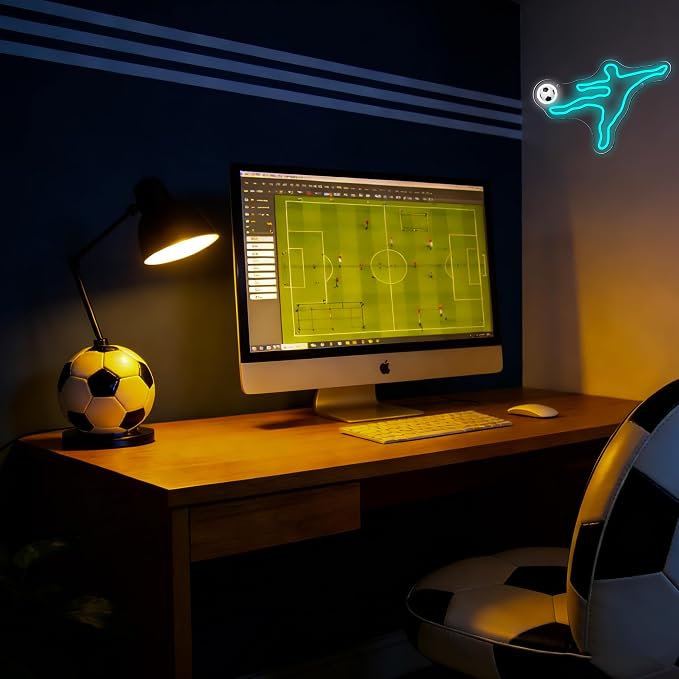Allball Soccer Neon Sign, Football Neon Light USB Powered, for Football Player LED Sign Man Cave Youth Soccer Trophies Theme Party Room Bedroom Decor Birthday Gifts(15.7 * 10.6 In)(Side kick style)