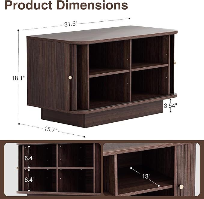 AKMAKM 31.5" W Sliding Door Shoe Storage Bench, Small Entryway Shoe Cabinet with Adjustable Shelf, Space-Saving Wooden Low Cabinet for Hallway, Living Room, Apartment, Dorm, Walnut