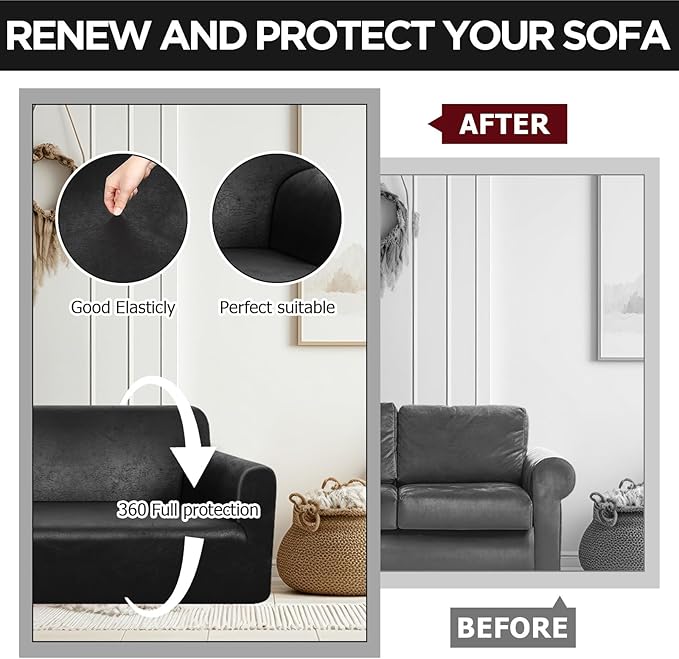 Peryiter 2 Pcs Sofa Covers Couch and Loveseat Covers Set Stretch Sofa Slipcover for Living Room Armchair Furniture Protector, Wrinkle Proof(Black Brown,Tech Cloth)