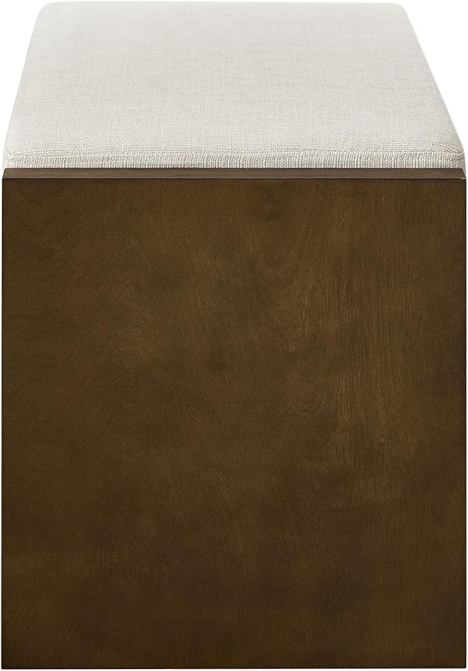 Accent Bench with Lower Shelf Shoe Rack, Padded Seating Bench for Living Room, Modern Compact Bed End Bench with Storage for Bedroom Seating, Removable Cushion (Beige, 40" L)