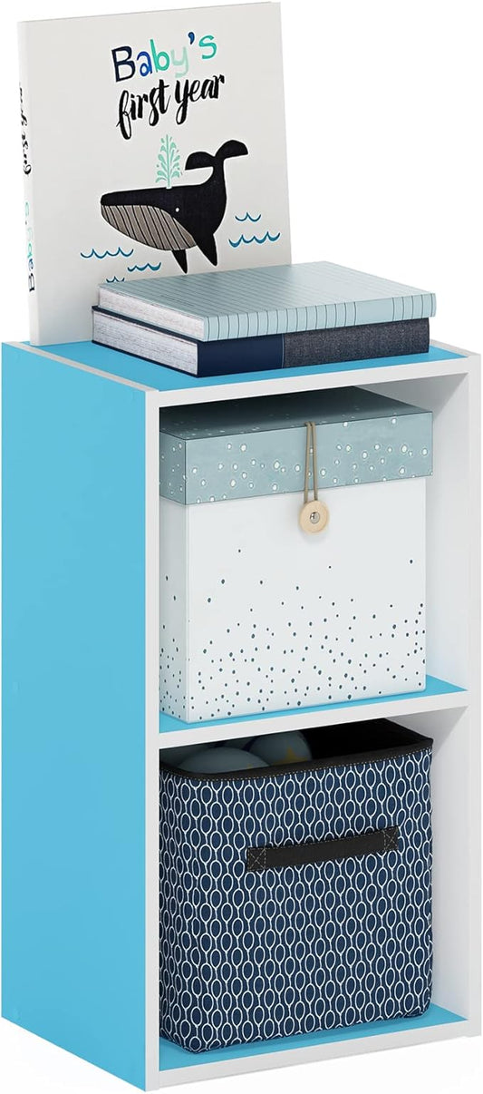 Furinno PASIR Book Shelf, 2-Tier Modern Bookshelf, Open Shelves Bookcase 9 x 12 x 21, Easy Assembly, for Living Room, Bedroom, Home Office, Light Blue/White