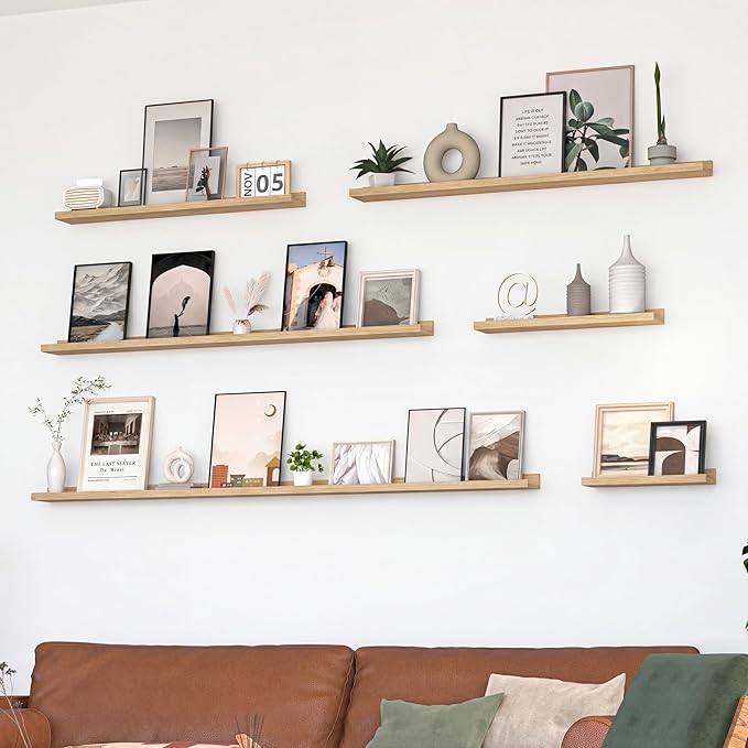 Heimlove Picture Ledge Shelf, Floating Shelves Set of 2, 15.75Inches Picture Shelf for Wall with Ledge, Kids Bookshelf Wall Mounted for Living Room Bedroom Decor Books Photo Frames - Gray