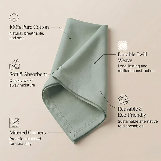 ACCENTHOME Cloth Napkins Set of 6 18x18 inch 100% Cotton Dinner Napkin Washable Hotel Quality Reusable Kitchen & Table Linen for Fall Thanksgiving Family Dinners Weddings & Everyday Use - Teal