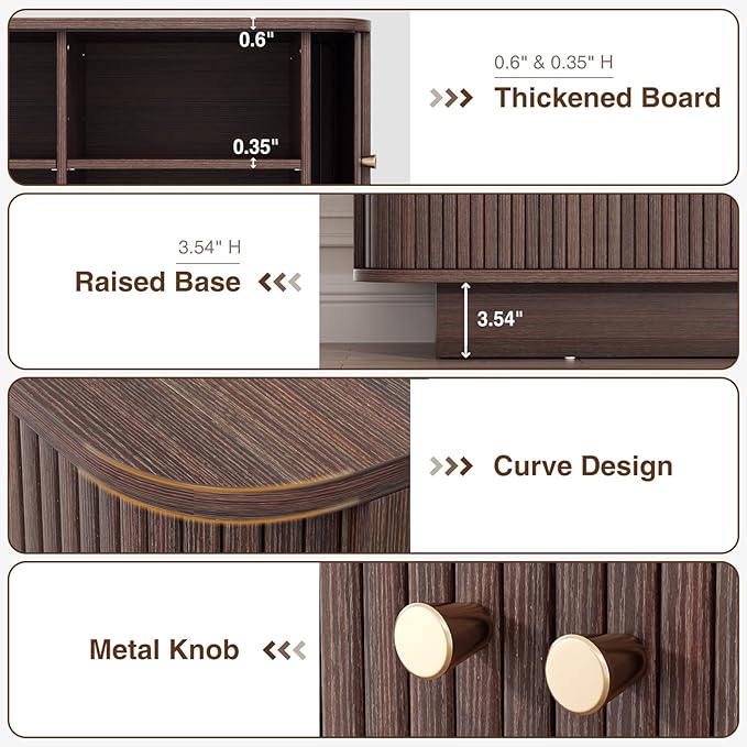 AKMAKM 31.5" W Sliding Door Shoe Storage Bench, Small Entryway Shoe Cabinet with Adjustable Shelf, Space-Saving Wooden Low Cabinet for Hallway, Living Room, Apartment, Dorm, Walnut