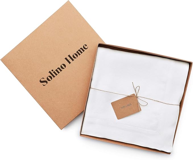 Solino Home White Linen Tablecloth 60 x 156 Inch - 100% Pure Linen Table Cloth for Rectangle Tables - Fete, Machine Washable Tablecloth for Summer, 4th of July