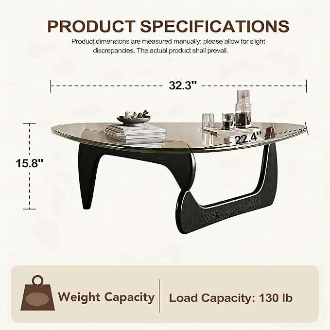 Morden Glass Coffee Table, Oval Center Table with Tempered Glass Top for Living Room, Small Spaces, Apartment, Office