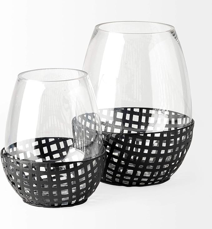 Mercana Furniture and Decor Reena II Large Black Woven Metal Base Table Candle Holder