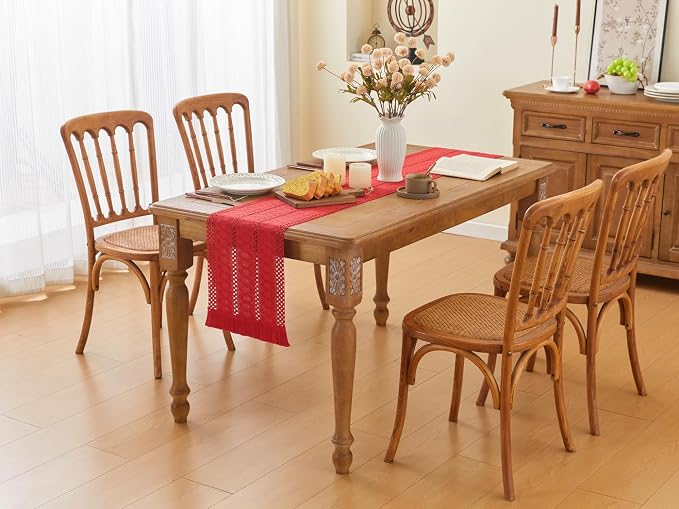 YATOJUZI Red Table Runner Pure Red Boho Table Runners with Tassels 108 Inches Seasonal Long Table Runner Rustic Farmhouse Table Runners for Bohemian Dining Bedroom Kitchen Decor 12x108 Inches