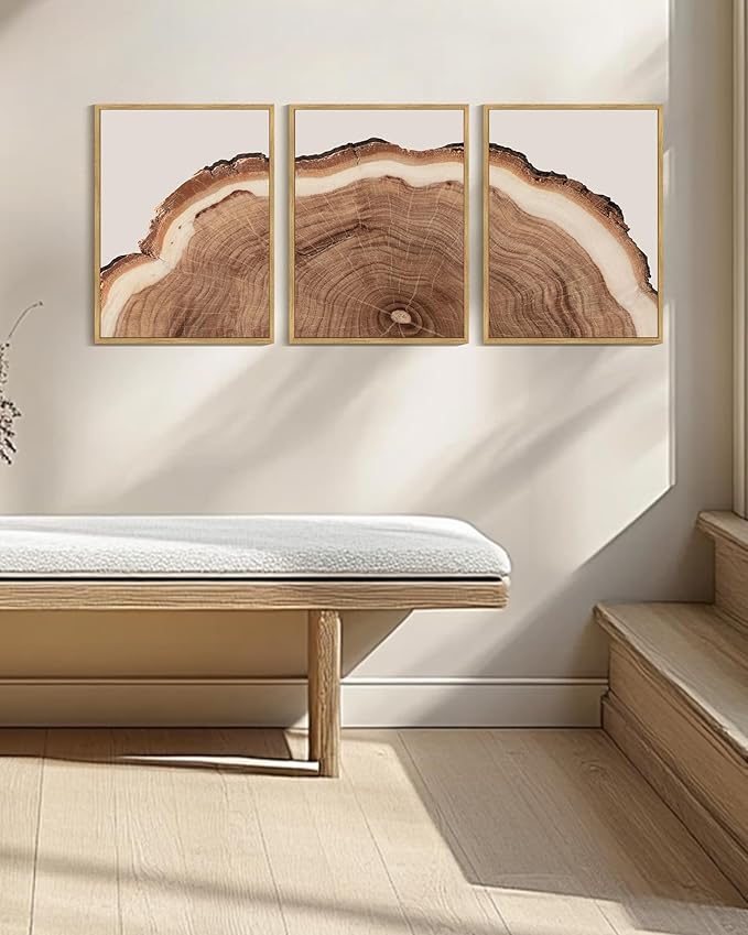 PHOPAGO Vintage Tree Rings Wood Framed Wall Art Modern Retro Stump Wall Decor Nature Farmhouse Rustic Art Prints Home Decor - 12x16in Natural Framed
