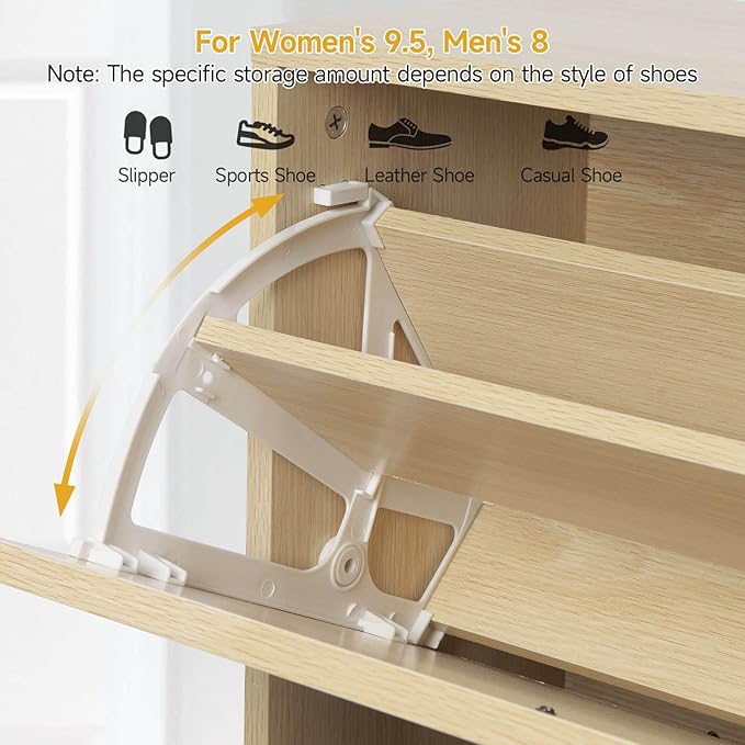 Angel Sar Rattan Shoe Cabinet for Entryway, Slim Shoe Storage Cabinet with 2 Flip Drawers, Hidden Shoe Organizer, Shoe Rack Cabinet with Metal Legs, Natural Wood