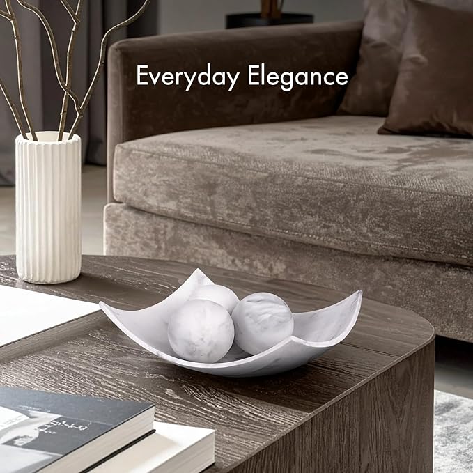 Creative Scents White Marble Look Coffee Table Decor for Living/Dining Room, Modern White Catch-All Key Dish Decor for Entryway, Decorative Bowl for Home Décor - Fruit Bowl for Kitchen Counter