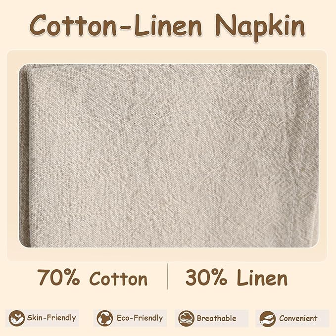 Urby Eco Hanky 10x10in Reusable Linen/cotton Napkins. Small Cloth Napkins. Eco Friendly. Ideal Use As Kids Napkins For Lunch. Dinners. Occasions Like Weddings,Birthday,Cocktail Parties. (Natural,12pk)