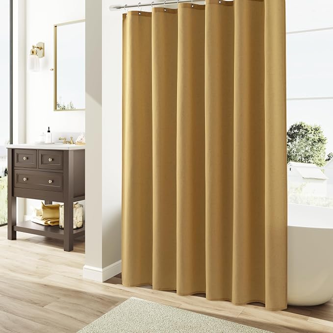 Naturoom Gold Linen Shower Curtains 78 Inches Long, Tall Country Boho Farmhouse Shower Curtains for Bathroom Natural Cloth Weighted Fabric Bath Curtain with Hooks, 72x78