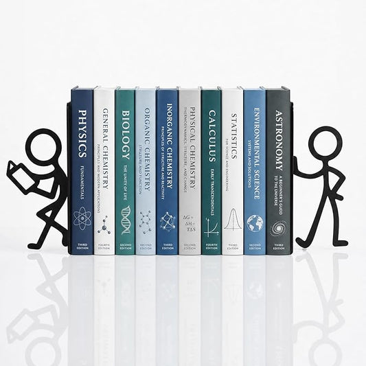 Metal Bookends for Bookshelf, Desk, Home & Office, Decorative Stick Figure Book Holder, Space-Saving, Sturdy, Non-Slip Pads, Supports More Books, Lightweight 6.7"x5.9"x1.4"