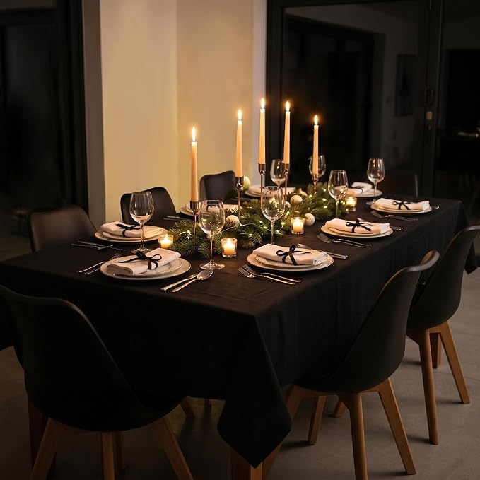 Solino Home Linen Black Tablecloth 60 x 144 Inch - 100% Pure Linen Rectangular Tablecloth - Machine Washable Table Cloth - Fete