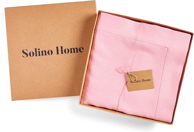 Solino Home Linen Tablecloth 60 x 108 Inch - 100% Pure Linen Pink Lemonade Table Cloth for Rectangle Tables - Fete, Machine Washable Tablecloth for Summer