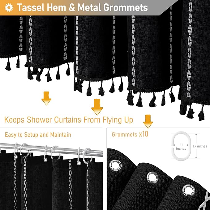 BTTN Stall Shower Curtain - 60x72 Narrow Boho Farmhouse Linen Vintage Striped Fabric Shower Curtain with 10 Hooks, Bohemian Cottage Decorative Heavy Duty Shower Curtains for Bathroom - Black and White