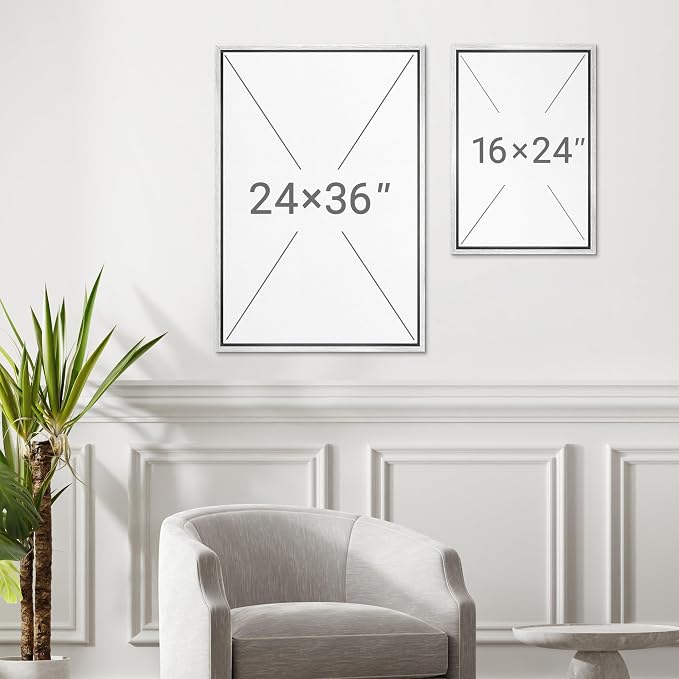 MUDECOR Framed Canvas Print Wall Art Blue Wildflowers with Checkered Green Border Minimalist Illustrations Digital Art Decorative Bohemian Contemporary for Bedroom - 16"x24" White