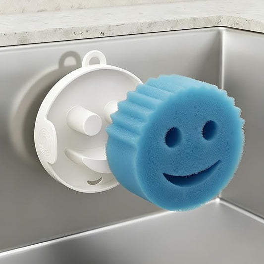 Sponge Holder for Kitchen Sink, Food-Grade Silicone Sponge Caddy with Strong Magnet, 3-in-1 Self-Draining Sink Organizer, Fast Drying & Space Saving, Cream White