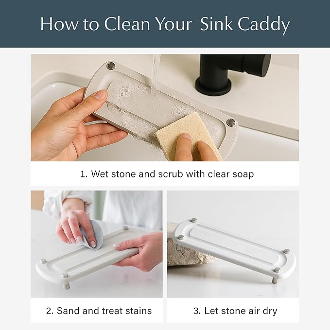 Dorai Home Stone Kitchen Sink Caddy - Diatomaceous Earth Sink Tray with Stainless Steel Feet, Water-Absorbing Countertop Organizer for Kitchen or Bathroom - Slate