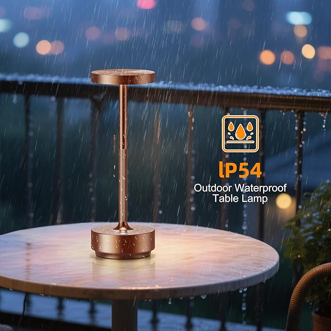 2-Pack Cordless Table Lamp Rechargeable, 5000mAh Battery Operated LED, Touch 3-Color Stepless Dimming, IP54 Waterproof Wireless Lamp for Bedroom Dining Restaurant Patio Outdoor – Coffee