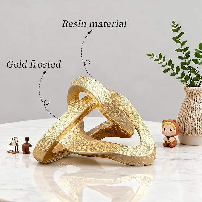 MOYI Gold Knot Statue for Christmas Decor Gold Tabletop Home Decor, Modern Geometric Sculptures Accent Decor for Living Room Bedroom Office Coffee Table Bookshelf Mantle Decorations Gifts