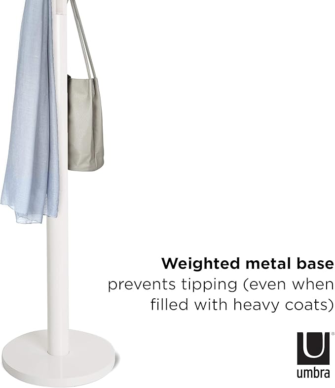 Umbra Flapper Coat Rack, Clothing Hanger, Umbrella Holder, and Hat Organizer, Great for Entryway, White/Nickel