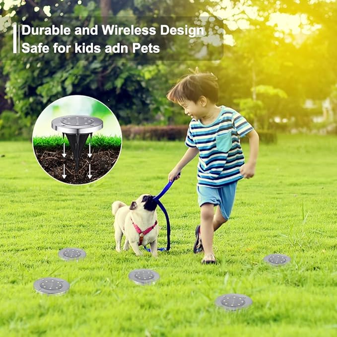 LYHOPE Solar Ground Lights Outdoor, 16 Pack 8 LED Solar Disk Lights Waterproof Garden In-ground Pathway Lights Landscape Lighting for Lawn,Yard,Deck,Patio,Walkway (Blue)