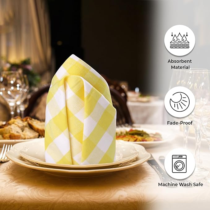 Urban Villa Cloth Napkins 100% Cotton Highly Absorbent Washable Durable Reusable Premium Dinner Napkins Ideal for Gifts for Mothers Day Hotel Farmhouse Parties - Yellow/White (20" x 20", Set of 6)