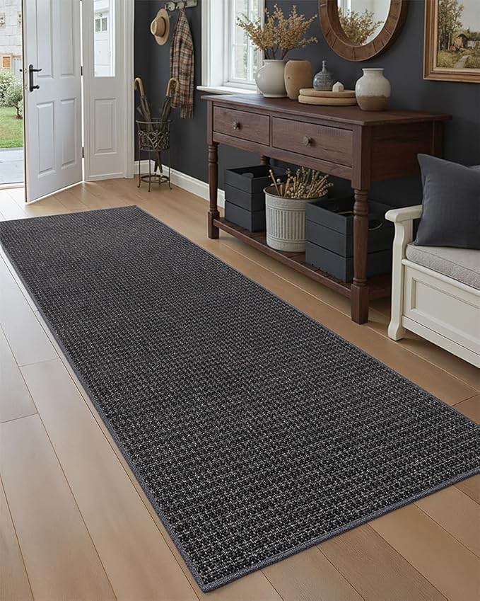 DEXI Hallway Runner Rug Hallway 3x10, Non Slip Low Pile Entryway Rug Runners with Rubber Backing, Dirt Trapping Hallways Floor Carpet for Indoor Hall Kitchen Bedroom Bathroom Laundry Room, Dark Grey