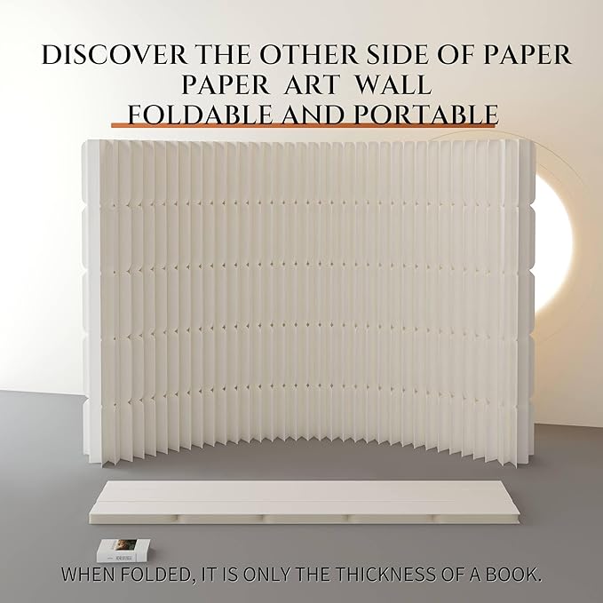 Foldable Paper Room Divider - Portable Accordion Privacy Screen, Freestanding Partition for Living Room & Home Office, Easy to Assemble as Room Divider or Backdrop Wall (H78.7in * L157.5in)