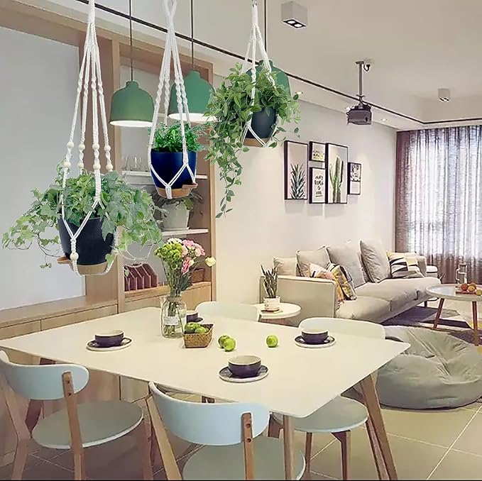 Hanging Planters with Macrame Plant Hangers for Indoor Outdoor Plants, 3 Set Hanging Baskets Flower Pots Holders 35''/27''/21'', Self-Watering Pots 7''/6''/5.5'', Boho Home Decor, Black