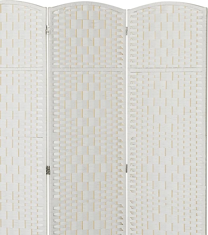 HOMCOM Room Divider 3 Panel, 6FT Tall Folding Privacy Screen, Freestanding Hand-Woven Partition for Room Separation with 360° Hinges, Paper Rope Diamond Weave, White