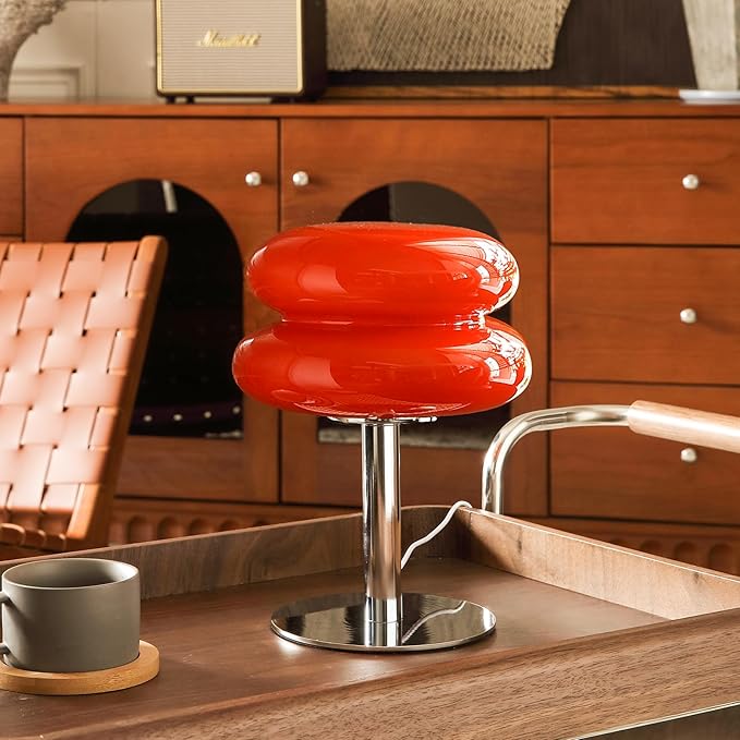 Glivpny Mushroom Lamp Table Lamp for Night Stands,Mid Century Modern Desk Lamps for Bedroom, Vintage Dimmable Bedside Small Cute Lamps, Cool Aesthetic House Warming Gifts New Home Decor(Orange Red)