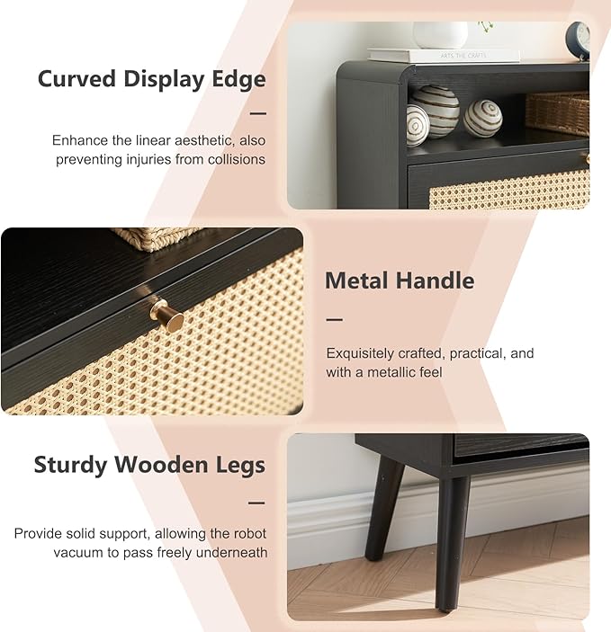 Rattan Shoe Cabinet with 2 Flip Drawers, 16 Pairs Narrow Shoe Storage Cabinet for Entryway Freestanding Hidden Shoe Rack, Modern Slim Wood Shoe Organizer for Hallway, Black