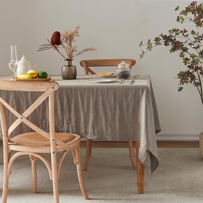 TOSMO 100% French Linen Tablecloth, Washable Farmhouse Rectangle Table Cloth for Kitchen, Dining, Party, Cocktail, Indoor and Outdoor Daily Use(60''x120'',Taupe)