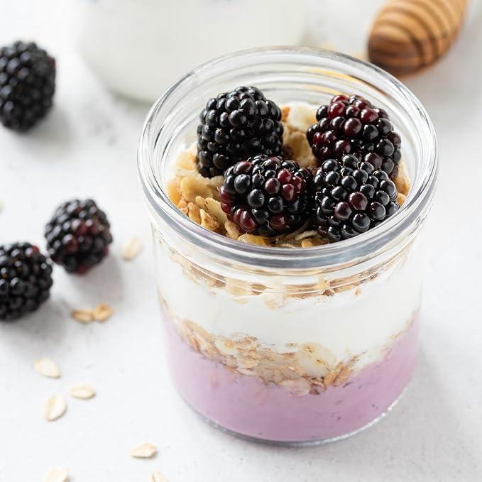 SHOWIN Overnight Oats Containers with Lids, 16oz Glass Jars with Lids 4 pcs, Wide Mouth Mason jars for Salad, Yogurt, Snacks, Meal Prep