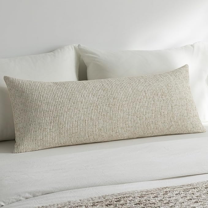 Pack of 1 Neutral Body Pillow Covers 20x54 Boho Textured Dots Stripe Chenille Rectangular Long Decorative Lumbar Pillow Cases Accents for Living Room Couch Bed Farmhouse Home Decor, Cream